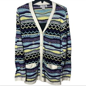 Vintage Simonton 3D Knit “Coogi Like” Cardigan Sweater black purple size Small